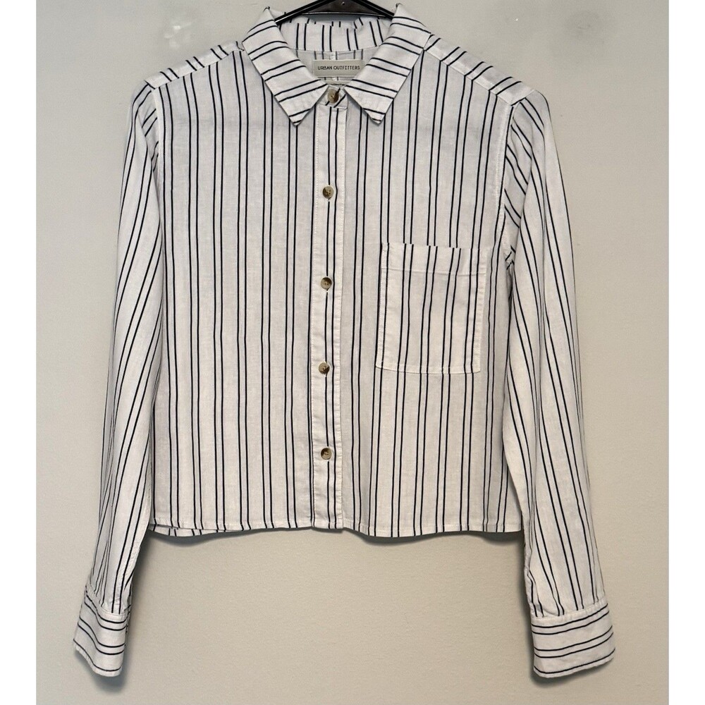 Urban Outfitters Womens Crop Top Button-up Sz S White Blue Pin Stripe